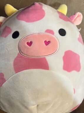 Squishmallows Pink & Cream Cow Plush Pillow with Heart Nose